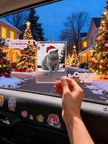 1pc Custom Acrylic Car Ornament - Personalized Photo And Name Car Mirror Decoration, Romantic Couple Gift For Valentine's Day, Anniversary, Wedding - Durable Car Accessory.