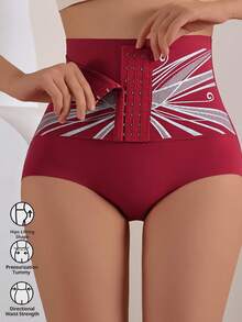 女式高腰无缝收腹塑身内裤 - 酒紅色 - 查看 4