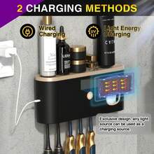 1个智能牙刷消毒器，带牙膏分配器，壁挂式牙刷架，多功能牙刷架和消毒器，5格牙刷收纳整理架，浴室配件，家居装饰，现代浴室收纳架，适用于电动牙刷及配件，时尚设计，理想的牙刷架