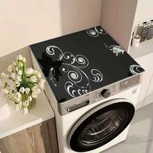 1pc Silver Flower Pattern Washing Machine Dryer Top Cover Pad, Made Of Diatomite Material, Washing Machine Dust Cover Mat, Kitchen Supplies, Anti-Slip, Suitable For Laundry Room, Bathroom, Home Decor, Room Decoration