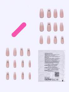24 件裸色长棺材形按压指甲，乳白色渐变水钻日式美甲套装，含 1 个指甲锉和 1 个凝胶美甲用品 - 彩色 - 查看 3