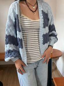 Women Chunky Cardigan Lantern Sleeve Open Front Sweaters Loose Cable Knit Oversized Cardigans Outwear Coats