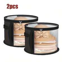 1pc/2pcs/3pcs Collapsible Round Brim Hat Storage Container, Travel Hat Organizer Box Bag For School School Accessories School Stuff - Black - View 10