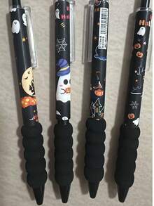4 Pieces, Halloween Cute Student Style Brush Pen With Highly Attractively Ins Style, Black Ink Pen With ST Head, Halloween Gift