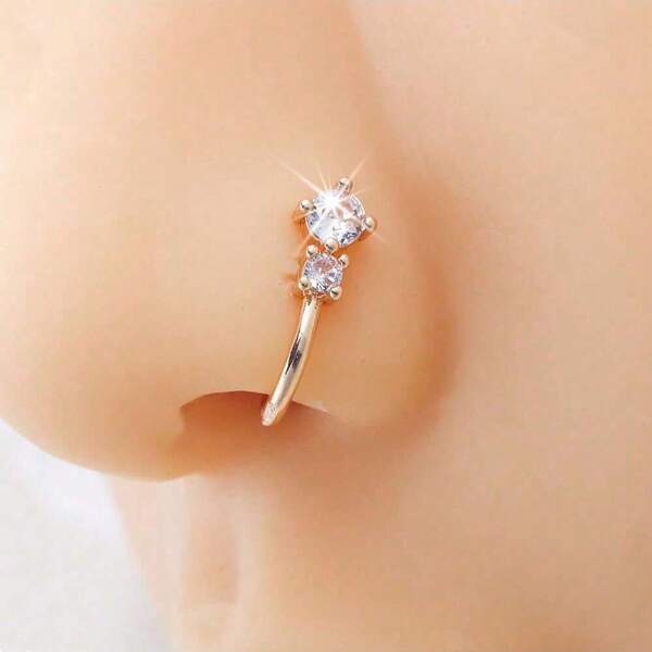 1pc Women's Minimalist U-Shaped Nose Clip, Sparkling CZ Teardrop Design, Rhinestone Nose Ring, Non-Piercing Nose Clip For Women, Suitable For Daily Wear And Parties