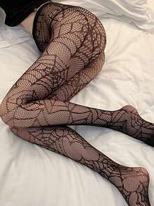 1 Pair Women Halloween Spider Web Fishnet Thigh High Socks, Party Costume Stockings Autumn Accessories Large Size Fishing Net Socks, Women's Flower Vine Net, Black Halloween Net Socks, Hollowed Out Thin Silk Stockings, Women's Pantyhose, Hollowed Out Sexy