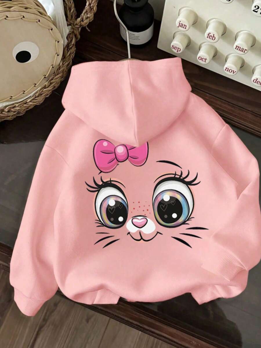 Sudadera con capucha forrada de felpa con estampado divertido para niñas jóvenes, cálida y cómoda para otoño/invierno