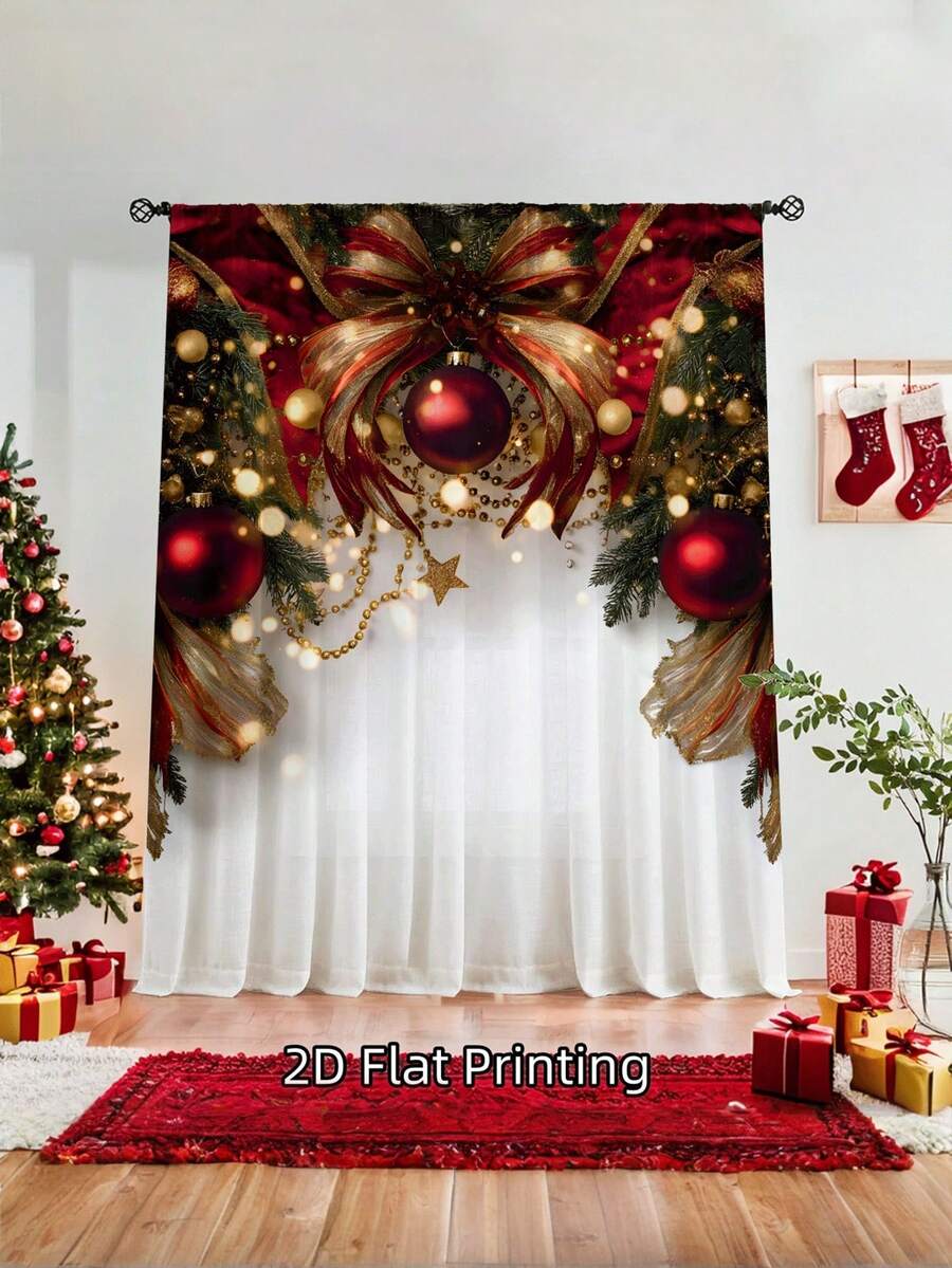 1 Panel Christmas Digital Print Sheer Curtain, Modern Polyester Door Curtain, Machine Washable, Easy To Hang, Suitable For Living Room, Bedroom, Office, Kitchen, Cafe, Christmas Holiday Home Decor, Enhancing Holiday Atmosphere!