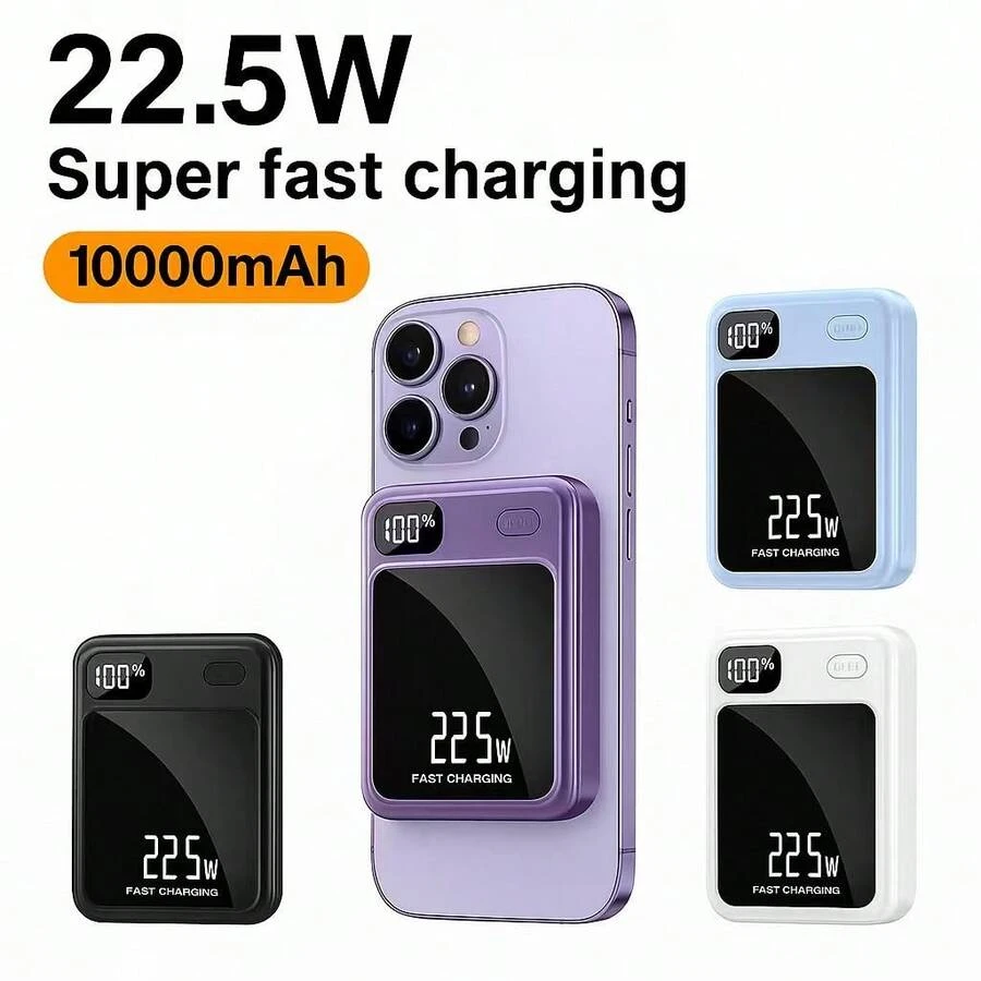 10000mAh Magnetic Power Bank, 22.5W PD Fast Wireless Charger With LED Indicator, Compact Luxury Backup Battery For Smartphones - 彩色 - 查看 1