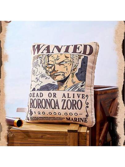 Miniso One Piece Classic Series 16 Inch Roronoa Wanted Poster Throw Pillow, Made Of High Quality Fabric Com Tafel Filling, Perfect Living Room Sofas(1 PC) view 3