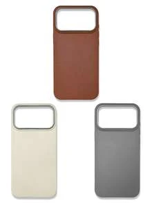 Funda de teléfono de lujo con textura de lichi de tacto suave, combinación de 3 colores para todas las estaciones, gris, marrón y beige, compatible con iPhone/Galaxy - Multicolor - Ver 46