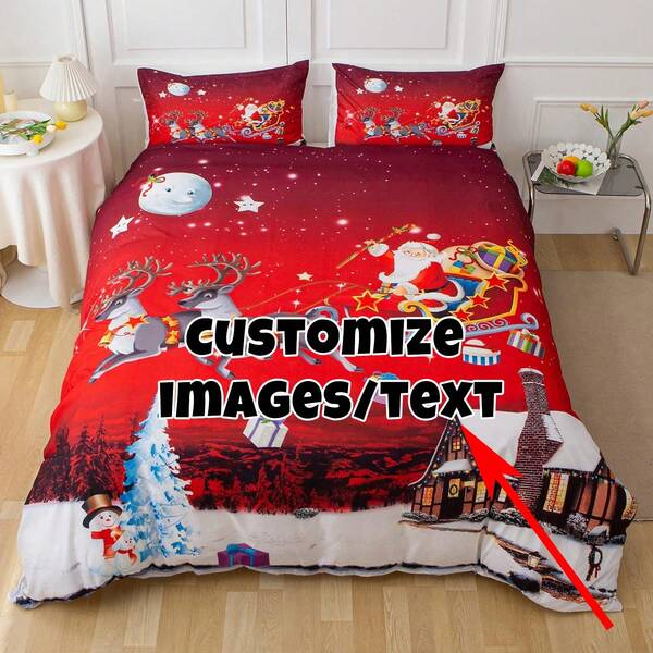 3PCS Customized Duvet Cover Christmas Bedding With Zipper, Polyester Material, 3 Pieces Set, 1-Piece Duvet Cover And 2 Pillowcases Suitable For Bedrooms, Holidays, Christmas Gifts, Families
