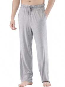 Mens Pajama Pants - Viscose Made From Bamboo, Soft Sleep Pants Comfy Drawstring Lounge Bottom With Pockets Sweatpantshalloween - Heather Grey - View 1