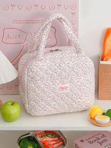 1pc Strawberry Pattern Insulated Lunch Bag, Quilted Thermal Lunch Tote, Food Storage Bag, Quilted Floral Handbag, Reusable Lunch Box, Leak-Proof Lunch Tote, Stylish Insulated Cooler Bag, Cute Lunch Tote, Large Capacity Reusable Thermal Cooler Bag, Home Storage Bag, Suitable For Work, Picnic Or Travel, School, Christmas Gift, Back To School Season - Multicolor - View 4