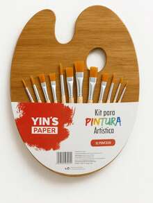 Oval Godet Kit And 12 Yins Wooden Painting Brushes - 米色 - 查看 1