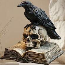Bohemian Style Skull & Crow Decor Figurine - Multipurpose Acrylic Crow Statue, Suitable For Home, Office Or Cafe Display, No Text, Other Installation Methods - Black - View 6