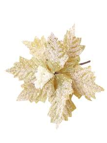 1 pièce Fleur de Noël avec flocons de neige 24 cm. Décorée avec des flocons de neige, décoration de sapin de Noël, fleur de fête durable pour l'extérieur/intérieur, convient pour la maison, le jardin, la terrasse, fleurs de Noël, décoration de jardin, affichage de fleurs vives, design de pétales complexe, le meilleur pour Noël