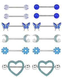 12 قطعة مجموعة خواتم ثدي من الفولاذ المقاوم للصدأ بتصميم زهرة الكريزانثيمم المتدلية، مرصعة بزركونيا 5A، مناسبة للاستخدام اليومي والحفلات والولائم