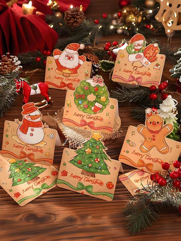30pcs Christmas Cards Multifunctional Vintage Christmas Tags Hanging Greeting Cards, Surprise Christmas Xmas Gift Card, Santa Claus, Christmas Tree, Gingerbread Man, Snowman, Garland, Gloves Pattern Greeting Card, Perfect Christmas Gift, Winter Christmas Themed Party Favor Filler, Holiday Decoration, Birthday Gift