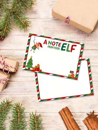 24 st skrivbara jultomtekort - bedårande tomteälvor i tomteluva med röda och gröna randiga kanter, högtidshälsningskort, lämpliga för julfestdekorationer, högtidskort. Optimistiska designpapperskort, juldekorationer, födelsedagskort, tackkort, julkort.