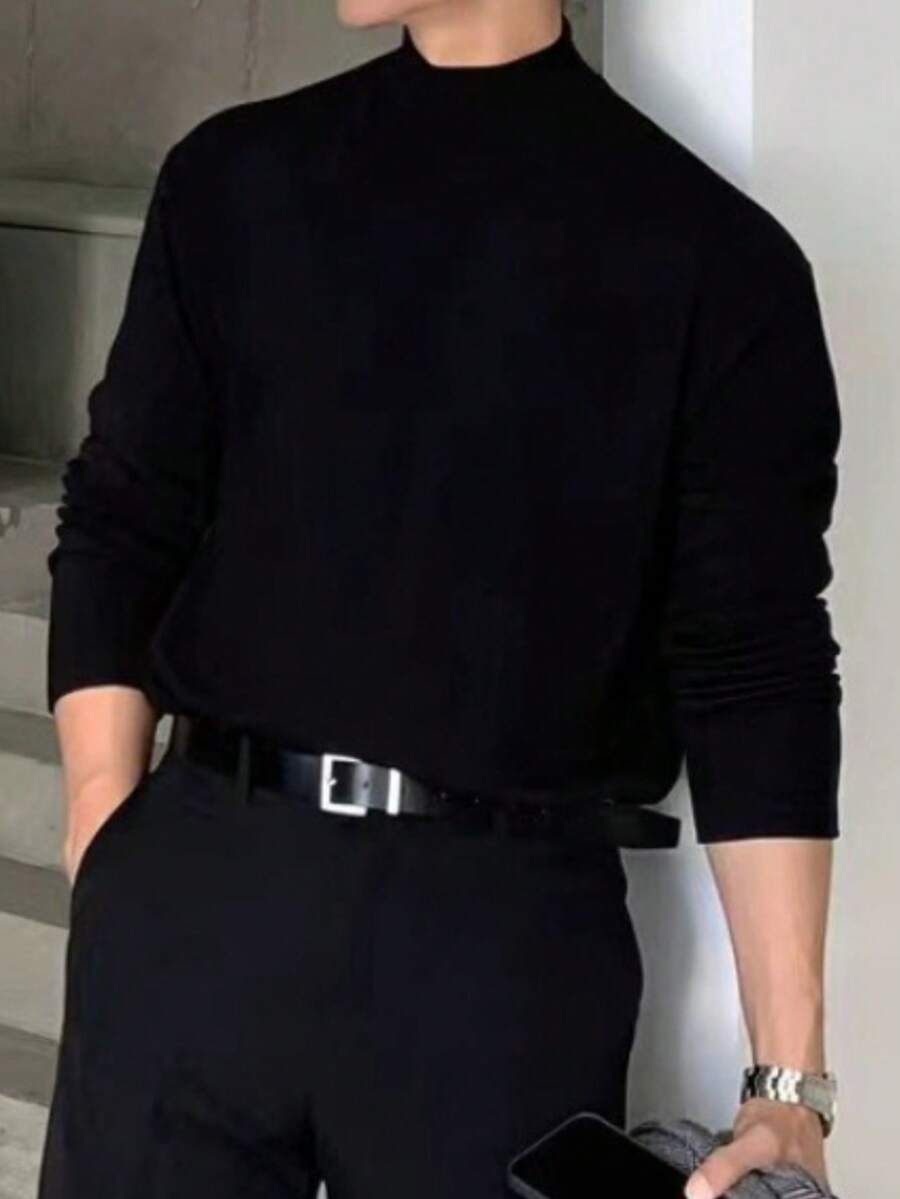 Camiseta de manga larga con cuello de tortuga para hombre, adecuada para uso casual al aire libre, primavera/otoño