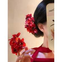 1/2pcs Red Flower U-Shaped Hair Clip, Unique Chinese Style Hair Accessory, Suitable For Cheongsam, Hair Accessories, New Year Glamour