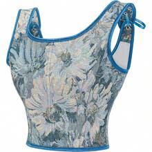 Women's Waist Cincher Bustier Boned Corset With  Design In 2025 - Blue & White Floral - View 3