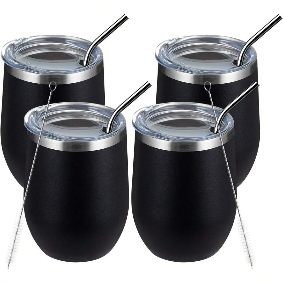 Copa de vino sin tallo MEWAY-355 ml con tapa deslizante|Acero inoxidable de doble pared al vacío|Conservación en Frío y Calor para Vino, Café, Cócteles y Bebidas|Muy adecuado para regalar - Arcoíris blanco - Ver 1