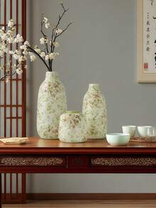 1 Peça Vaso de Cerâmica de Porcelana Verde, Azul e Branco com Design Estilo Chinês, Adequado para Segurar Arranjos de Água e Flores Frescas; Vaso Multifuncional para Exibições Decorativas.