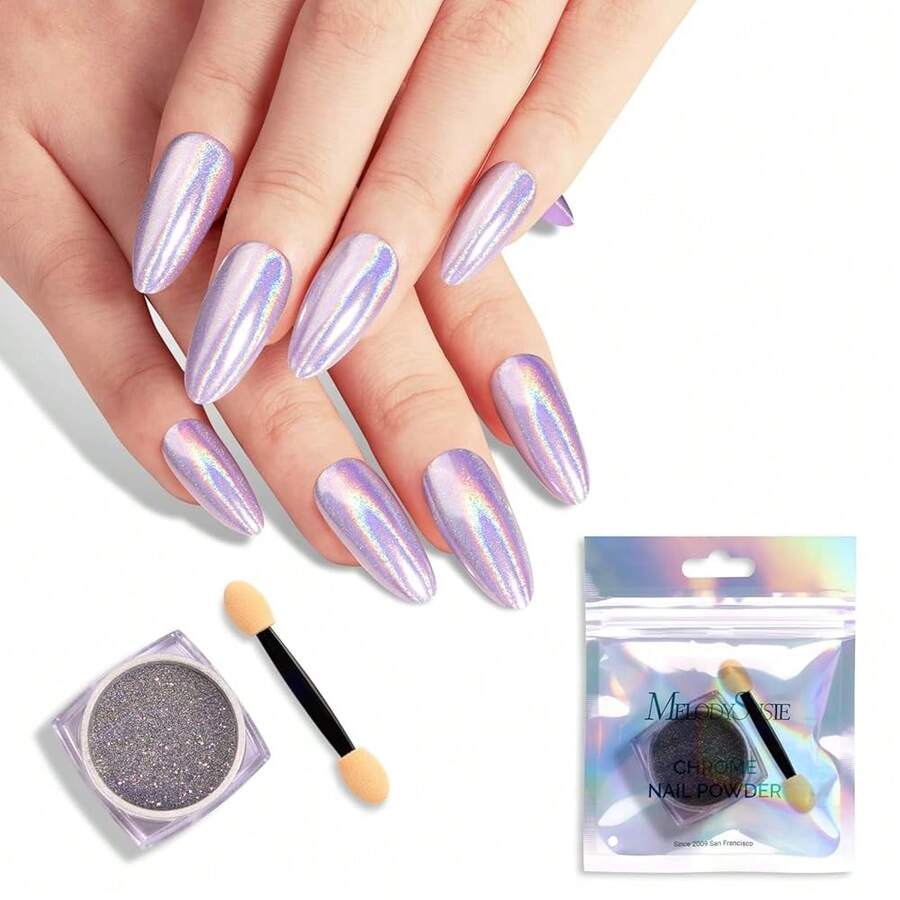 Chrome Nail Powder For Gel Nails,Holographic Laser Silver Metallic Mirror Effect Pigment Stylish Fine Glitter For Home DIY Salon Use Visit The Store{"Color_name":"HolographicLaserSilver"} - 全息雷射銀 - 查看 1