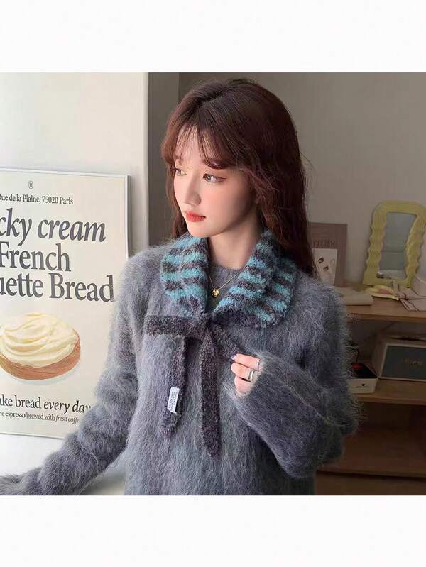 1pc Knitted Striped Ear Warmer, Cozy Neck Gaiter, Suitable For Autumn/Winter