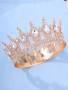 1pc Elegant Women's Rhinestone Decor Crown Design Luxury Headpiece, Suitable For Royal Headpiece Decoration - Gold - View 21