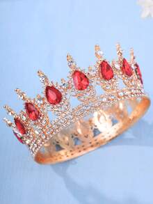 1pc Elegant Women's Rhinestone Decor Crown Design Luxury Headpiece, Suitable For Royal Headpiece Decoration - Gold - View 16
