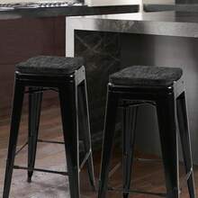 Foam Bar Stool Cushions 4 Pcs, Modern Interwoven Style Magnetic Small Chair Pads Use For Cafe Bistro Stackable Metal Stool (Square, Black-Gray, 4)