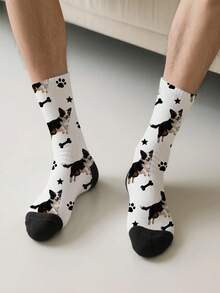 1PC Unisex Personalized Pet Dog Portrait Pattern White & Black Comfortable Casual Socks For Pet Lovers, Birthdays, Holidays