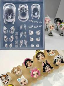 1 件硅胶美甲模具，娃娃头，精灵耳朵 3D 模型，美甲配件 DIY，精致透明指甲模具 - 無色 - 查看 1