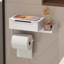 1 件带架子的金属卫生纸架，免钻孔卷纸架，家用湿巾盒卫生纸架，手机架，现代浴室配件 - 彩色 - 查看 2