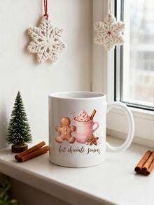 1pc Reindeer & Secret Santa 11oz Ceramic Mug - Double-Sided Design, Christmas Mug For Coffee, Tea, Hot Chocolate, Festive Gingerbread, Candy Cane & Snowflake Pattern,Reusable, Perfect Christmas Gift For Everyone, Winter Coffee Cups,Suitable For Hot Or Cold Drinks,Valentines Day Gifts,Friends Anniversary Festival,Party,Wedding