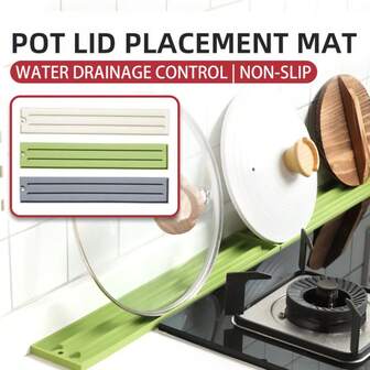 1 pieza Soporte de silicona para tapa de cocina de espacio estrecho, Alfombrilla antideslizante para encimera, Organizador de tabla de cortar, Alfombrilla de drenaje, Salvamanteles, Almacenamiento de cocina, Estante para tapas de ollas