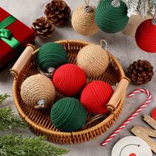 Christmas Hemp Rope Ball Ornaments Set Colorful Christmas Hanging Decorations For Christmas Tree - Hot Pink - View 3