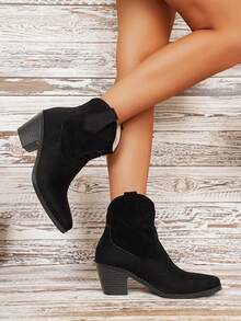 Women's Retro Chunky High Heel V-Cut Pointed Toe Ankle Boots, Versatile European Style Plus Size, Spring/Autumn