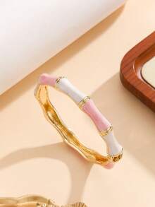 1pc Fashionable New Gilded Enamel Mixed Color Bamboo Knot Bracelet, Suitable For Women And Girls - Pink - View 3
