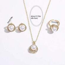 4pcs/Set Cuboid Shiny Zirconia Inlaid Stud Earrings & Pendant Necklace & Ring Elegant Luxury Style Delicate Female Gift - Bạc - Xem 8