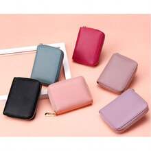 1pc Aiyo Fashion High-Quality PU Leather Mini Card Holder - Slim Card Case, Wallet Credit Card Holder, RFID Blocking Card Protector, Compact Design, Durable & Stylish, Unisex Zipper Wallet (A Classic Black)