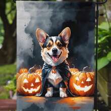 Corgi Puppy Halloween Garden Flag Mailbox Decorative Yard Banner Outside Patio Artwork For Flower Beds, Garden Size, Multicolor