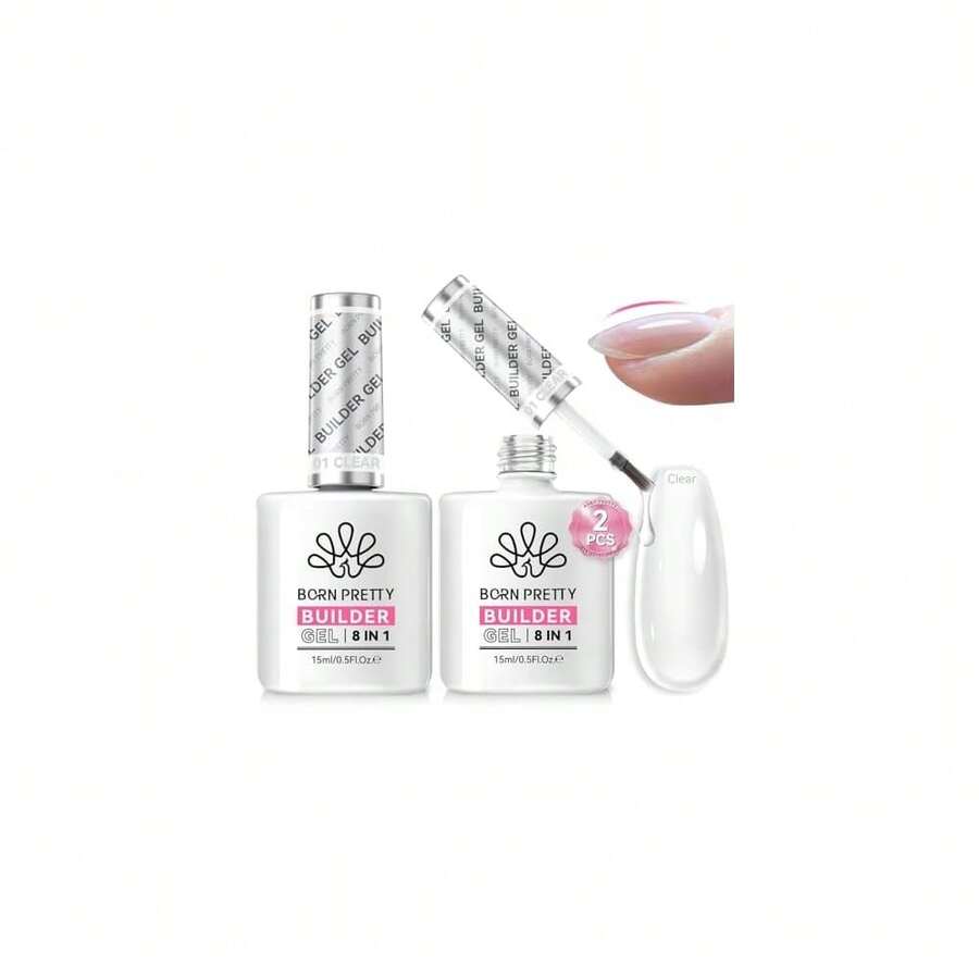 BORN PRETTY Builder Gel 8-In-1, 2PCS 15ML Clear Builder Nail Gel Set, Transparent Extension Gel Rhinestone Glue For Nail Art Base Gel, LED Nail Lamp Cured Hard Gel Builder For Nail Thickening{"Color_name":"2Pcs15mlClearBuilderGelSet"} - 2件15毫升ClearBuilder凝膠套裝 - 查看 1