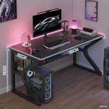 Hodeffior 31" Computer Desk, 80 X 50 X 75 Cm Gaming Desk, Gaming PC Table With Storage Shelves, Metal Wood Study Work Table For Bedroom Student Workstation Desk, Black/White - Black - View 2