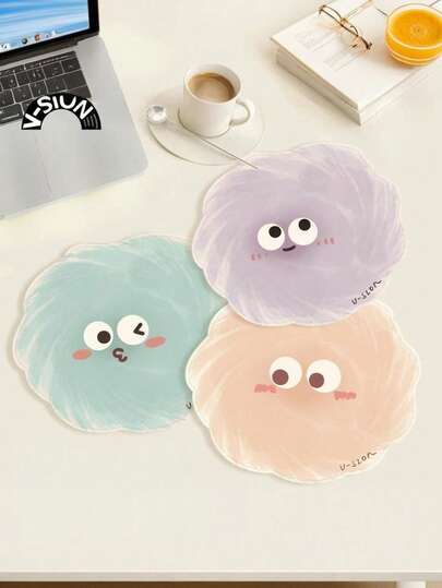1pc Cute Candy Color Fuzzy Ball Mouse Pad, Wrist Rest Pad, Small Portable Computer Office Desk Mat,