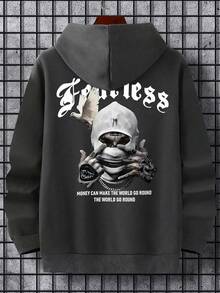 Men's Autumn/Winter Street Fashion Personalized Figure Print Loose Fit Fleece Hoodie, Leading Style, Long Sleeve Top - Dark Grey - View 6