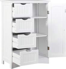 Bathroom Floor Cabinet, Freestanding Storage Cabinet With 4 Drawers And Adjustable Shelves, Modern Cupboard For Home Living Room Office